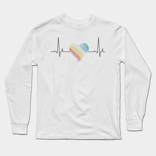 Disability pride flag heartbeat Long Sleeve T-Shirt by Becky-Marie